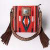 ADBGA269 American Darling Aztec Pattern Woven Tooled Leather Fringed Crossbody