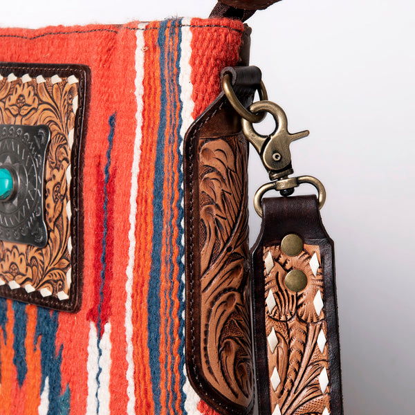 ADBGA269 American Darling Aztec Pattern Woven Tooled Leather Fringed Crossbody