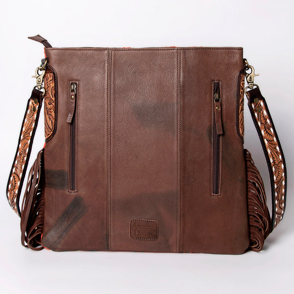 ADBGA269 American Darling Aztec Pattern Woven Tooled Leather Fringed Crossbody