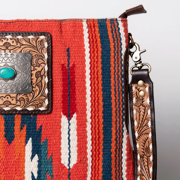 ADBGA269 American Darling Aztec Pattern Woven Tooled Leather Fringed Crossbody