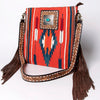ADBGA269 American Darling Aztec Pattern Woven Tooled Leather Fringed Crossbody