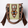 ADBGA269 American Darling Aztec Pattern Woven Tooled Leather Fringed Crossbody