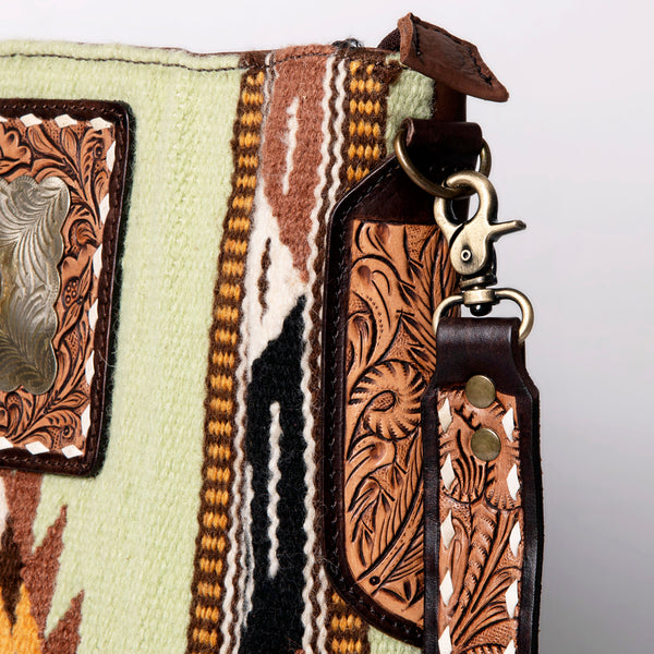 ADBGA269 American Darling Aztec Pattern Woven Tooled Leather Fringed Crossbody