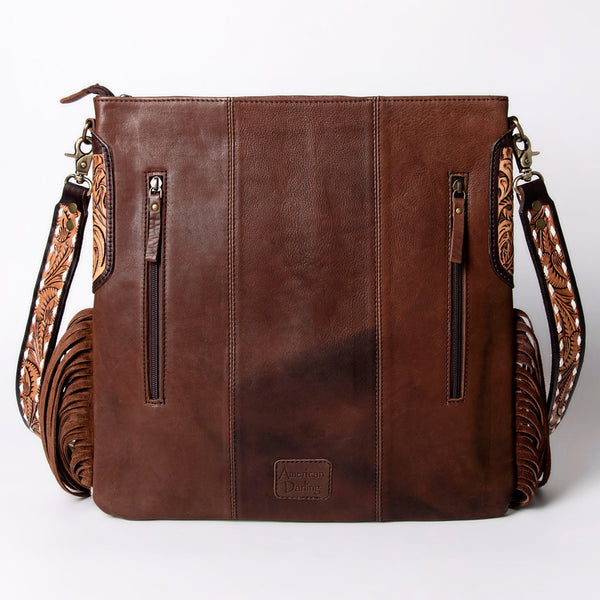 ADBGA269 American Darling Aztec Pattern Woven Tooled Leather Fringed Crossbody