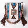 ADBGA270 American Darling Carved Leather and Woven Saddle Blanket Fringed Crossbody