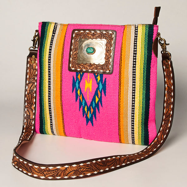 ADBGA271 American Darling Hand Tooled Leather Woven Southwestern Crossbody Purse