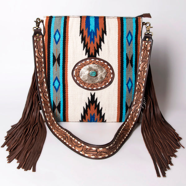 ADBGA273A American Darling Western Woven Fringed Tooled Leather Crossbody Messenger