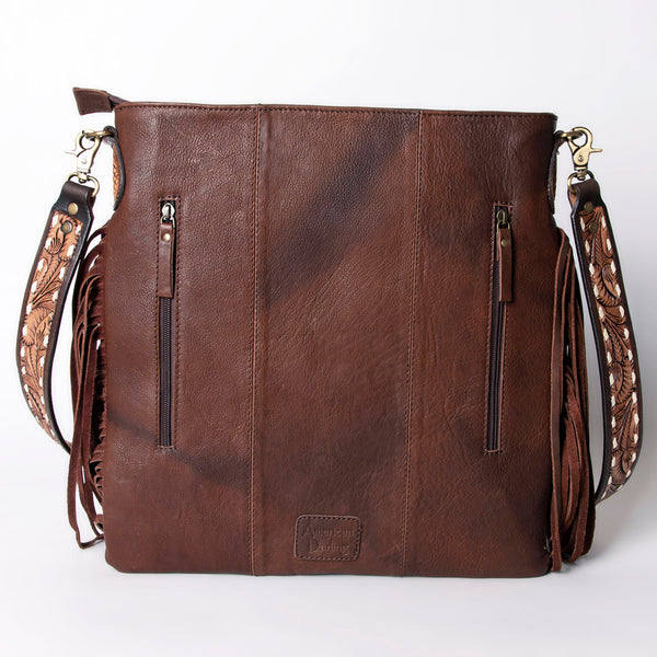 ADBGA273A American Darling Western Woven Fringed Tooled Leather Crossbody Messenger