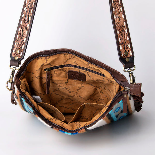 ADBGA273A American Darling Western Woven Fringed Tooled Leather Crossbody Messenger