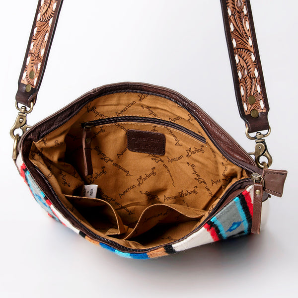 ADBGA274A American Darling Handcrafted Woven Crossbody Bag With Tooled Leather Strap