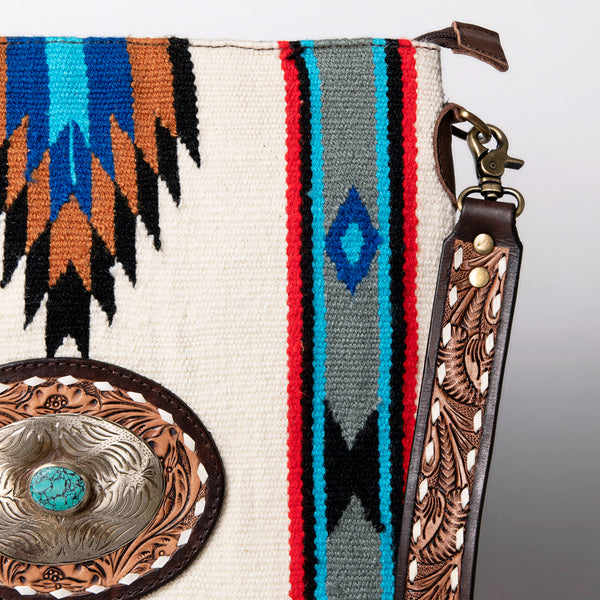 ADBGA274A American Darling Handcrafted Woven Crossbody Bag With Tooled Leather Strap
