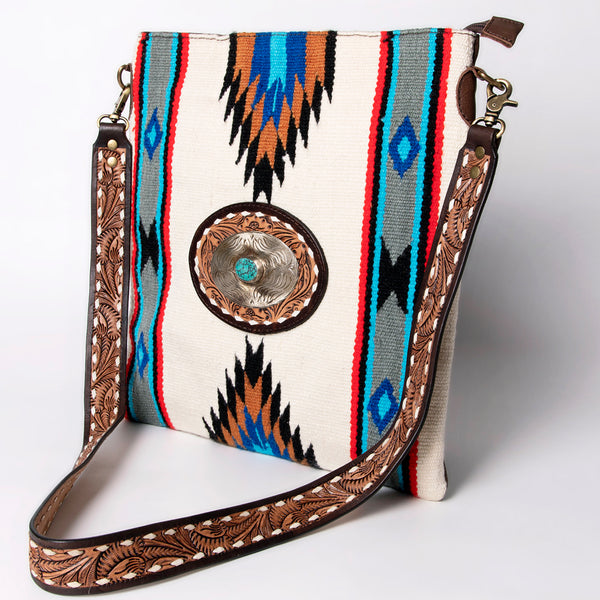 ADBGA274A American Darling Handcrafted Woven Crossbody Bag With Tooled Leather Strap