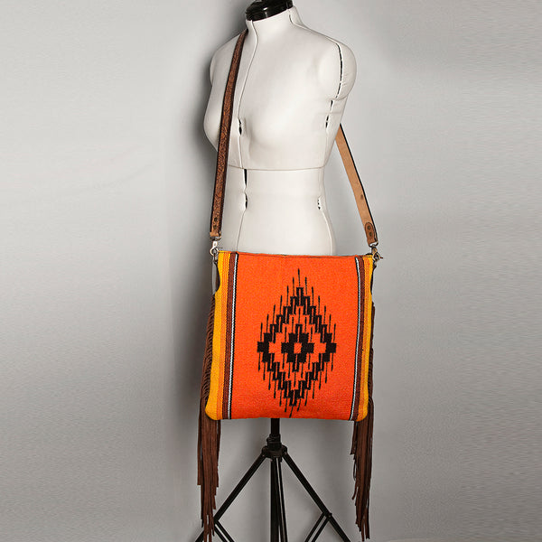ADBGA277 American Darling Southwestern Handwoven Saddle Blanket Fringe Crossbody Bag