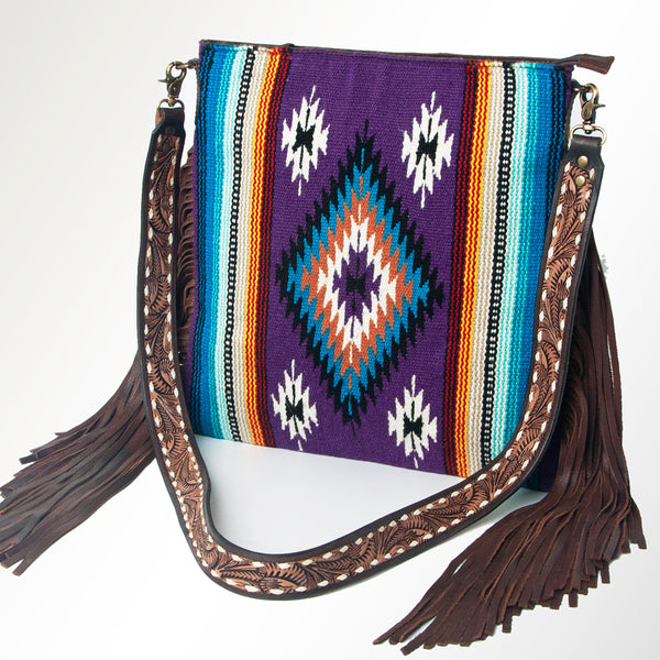 ADBGA277 American Darling Southwestern Handwoven Saddle Blanket Fringe Crossbody Bag