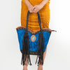 ADBGD175 American Darling Western Leather Tote Bag - Hair-On Cowhide & Fringed Turquoise Purse