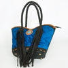 ADBGD175 American Darling Western Leather Tote Bag - Hair-On Cowhide & Fringed Turquoise Purse