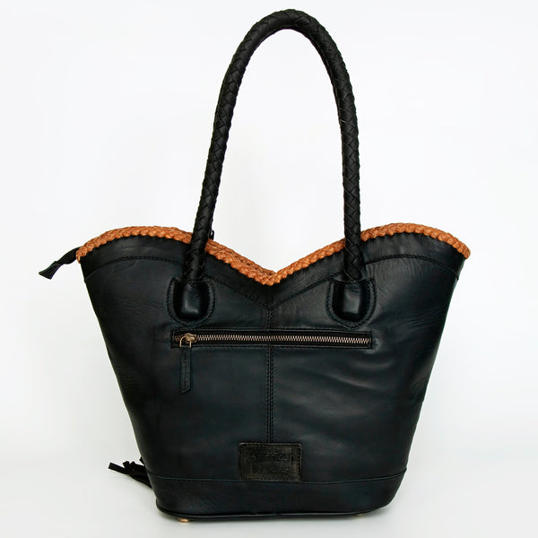 ADBGD175 American Darling Western Leather Tote Bag - Hair-On Cowhide & Fringed Turquoise Purse