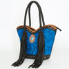 ADBGD175 American Darling Western Leather Tote Bag - Hair-On Cowhide & Fringed Turquoise Purse