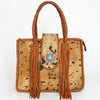 ADBGD176 American Darling Western Leather Tote Bag - Hair-On Cowhide Fringed Purse with Turquoise