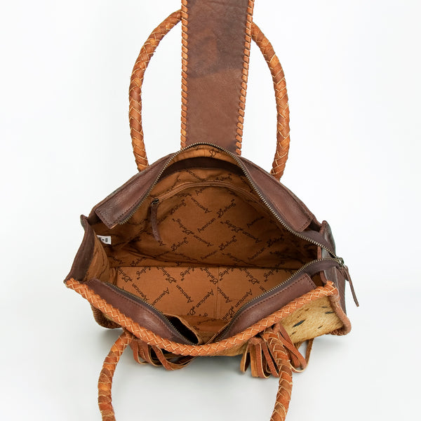 ADBGD176 American Darling Western Leather Tote Bag - Hair-On Cowhide Fringed Purse with Turquoise