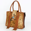 ADBGD176 American Darling Western Leather Tote Bag - Hair-On Cowhide Fringed Purse with Turquoise