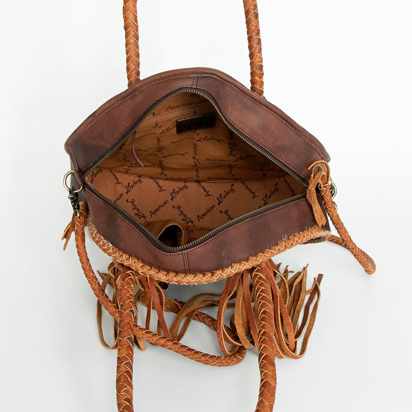 ADBGD179 American Darling Western Leather Canteen Bag - Handcrafted Hair-On Cowhide Fringed Purse