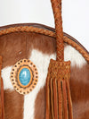 ADBGD179 American Darling Western Leather Canteen Bag - Handcrafted Hair-On Cowhide Fringed Purse