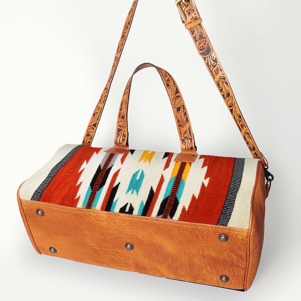 ADBG870 American Darling Hand Tooled Leather & Woven Saddle Blanket Western Duffel Bag