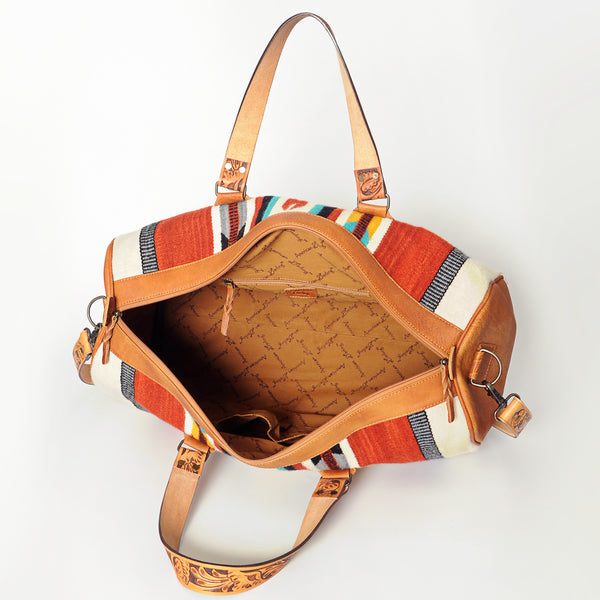 ADBG870 American Darling Hand Tooled Leather & Woven Saddle Blanket Western Duffel Bag