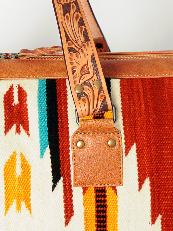ADBG870 American Darling Hand Tooled Leather & Woven Saddle Blanket Western Duffel Bag