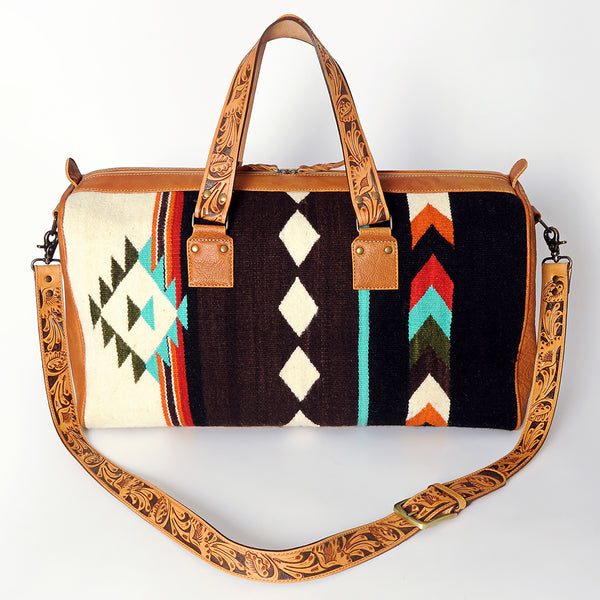ADBG870 American Darling Hand Tooled Leather & Woven Saddle Blanket Western Duffel Bag