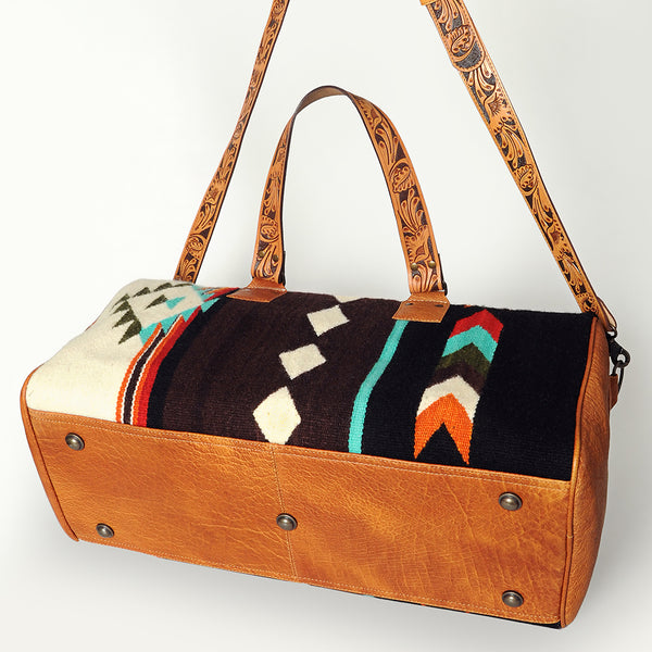 ADBG870 American Darling Hand Tooled Leather & Woven Saddle Blanket Western Duffel Bag