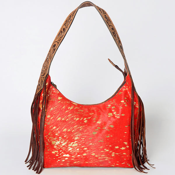 ADBG803 American Darling Western Leather Hobo Bag - Hand Tooled Cowhide & Fringe Purse