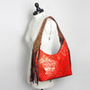 ADBG803 American Darling Western Leather Hobo Bag - Hand Tooled Cowhide & Fringe Purse