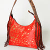 ADBG803 American Darling Western Leather Hobo Bag - Hand Tooled Cowhide & Fringe Purse