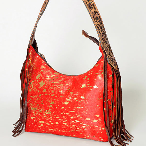 ADBG803 American Darling Western Leather Hobo Bag - Hand Tooled Cowhide & Fringe Purse