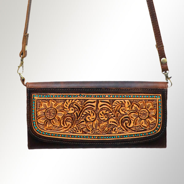 ADBGM102 Western Floral Tooled Leather Crossbody - by American Darling