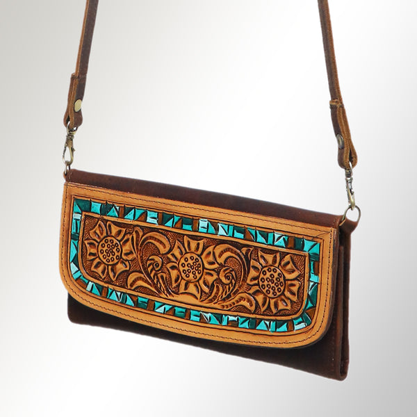 ADBGM102 Western Floral Tooled Leather Crossbody - by American Darling