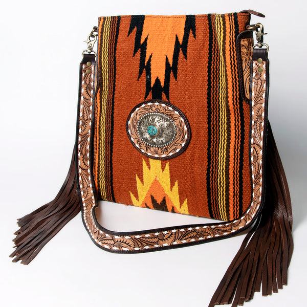 ADBGA283 American Darling Tooled Leather Saddle Blanket Stone Medallion Crossbody