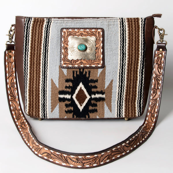 ADBGA286 American Darling Geometric Woven Pattern Tooled Leather Crossbody Bag