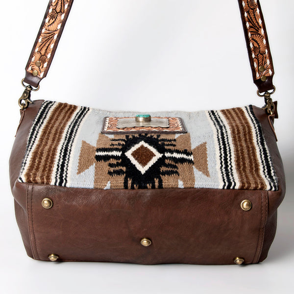 ADBGA286 American Darling Geometric Woven Pattern Tooled Leather Crossbody Bag