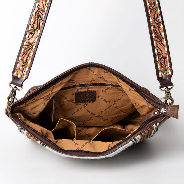 ADBGA286 American Darling Geometric Woven Pattern Tooled Leather Crossbody Bag
