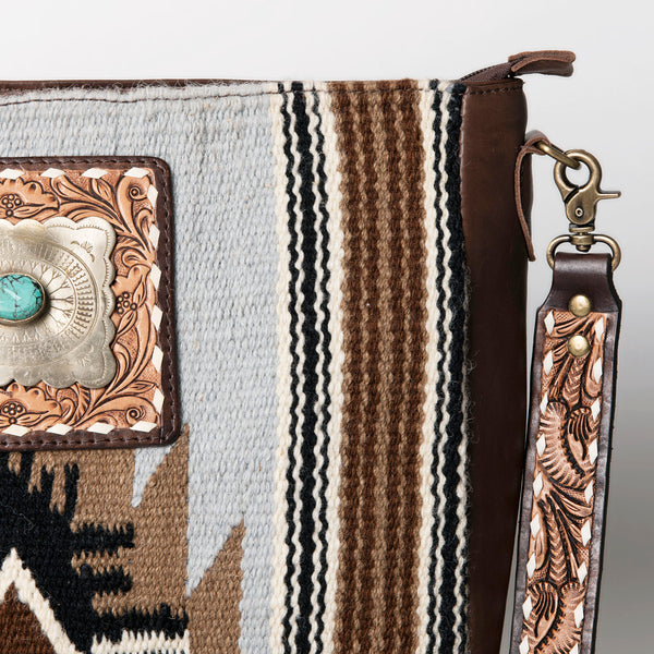 ADBGA286 American Darling Geometric Woven Pattern Tooled Leather Crossbody Bag