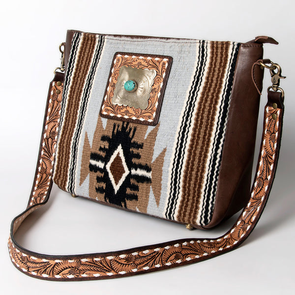 ADBGA286 American Darling Geometric Woven Pattern Tooled Leather Crossbody Bag