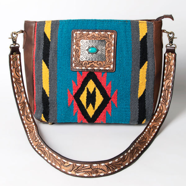 ADBGA286 American Darling Geometric Woven Pattern Tooled Leather Crossbody Bag