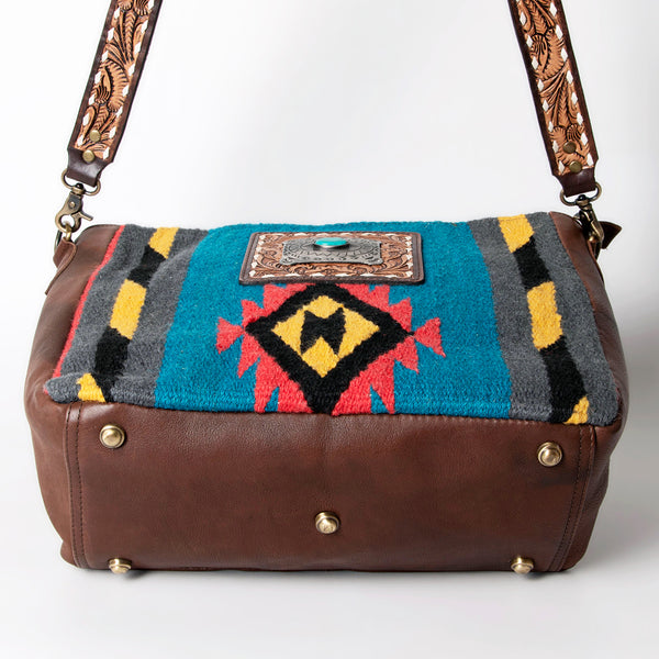 ADBGA286 American Darling Geometric Woven Pattern Tooled Leather Crossbody Bag