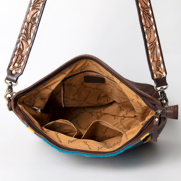 ADBGA286 American Darling Geometric Woven Pattern Tooled Leather Crossbody Bag