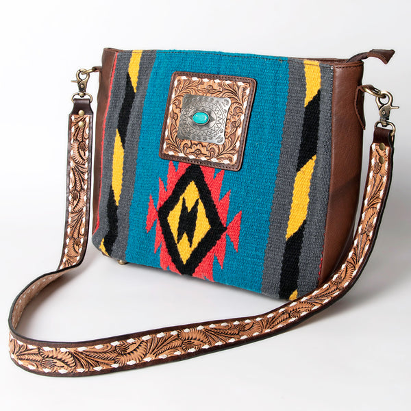 ADBGA286 American Darling Geometric Woven Pattern Tooled Leather Crossbody Bag