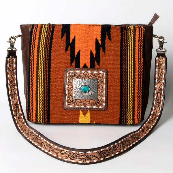 ADBGA288 American Darling Hand Tooled Leather & Saddle Blanket Large Cross body Bag