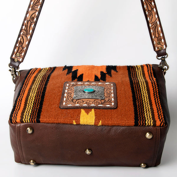 ADBGA288 American Darling Hand Tooled Leather & Saddle Blanket Large Cross body Bag